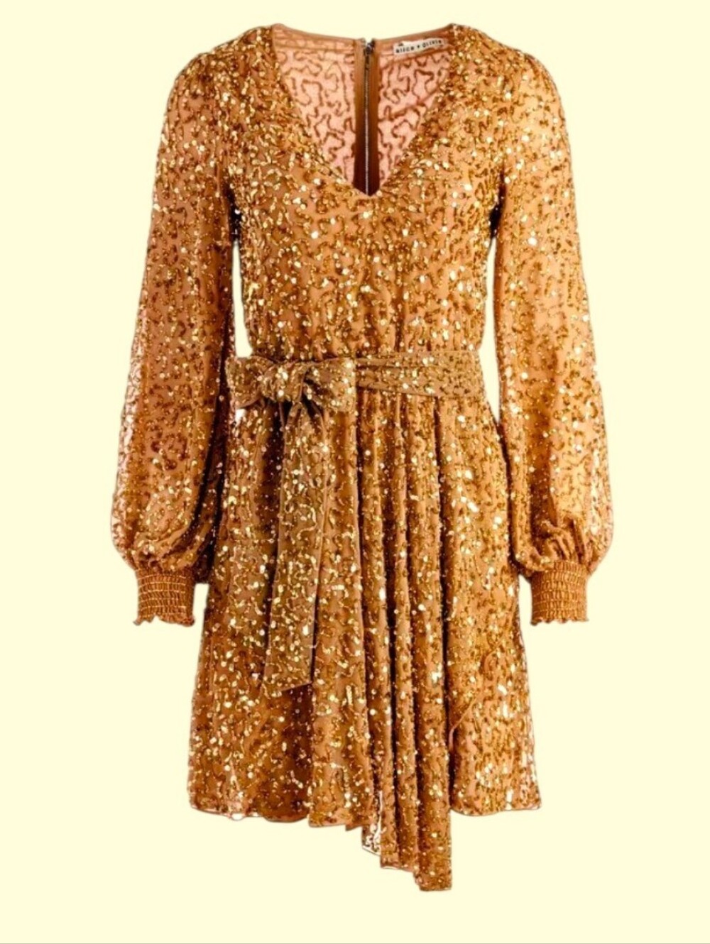 Alice & Olivia Kieran embroidered gold sequin draped dress. Size 12. - Picture 2 of 6